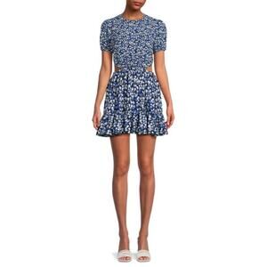 French Connection Blue Floral Midi Dress with White Accents